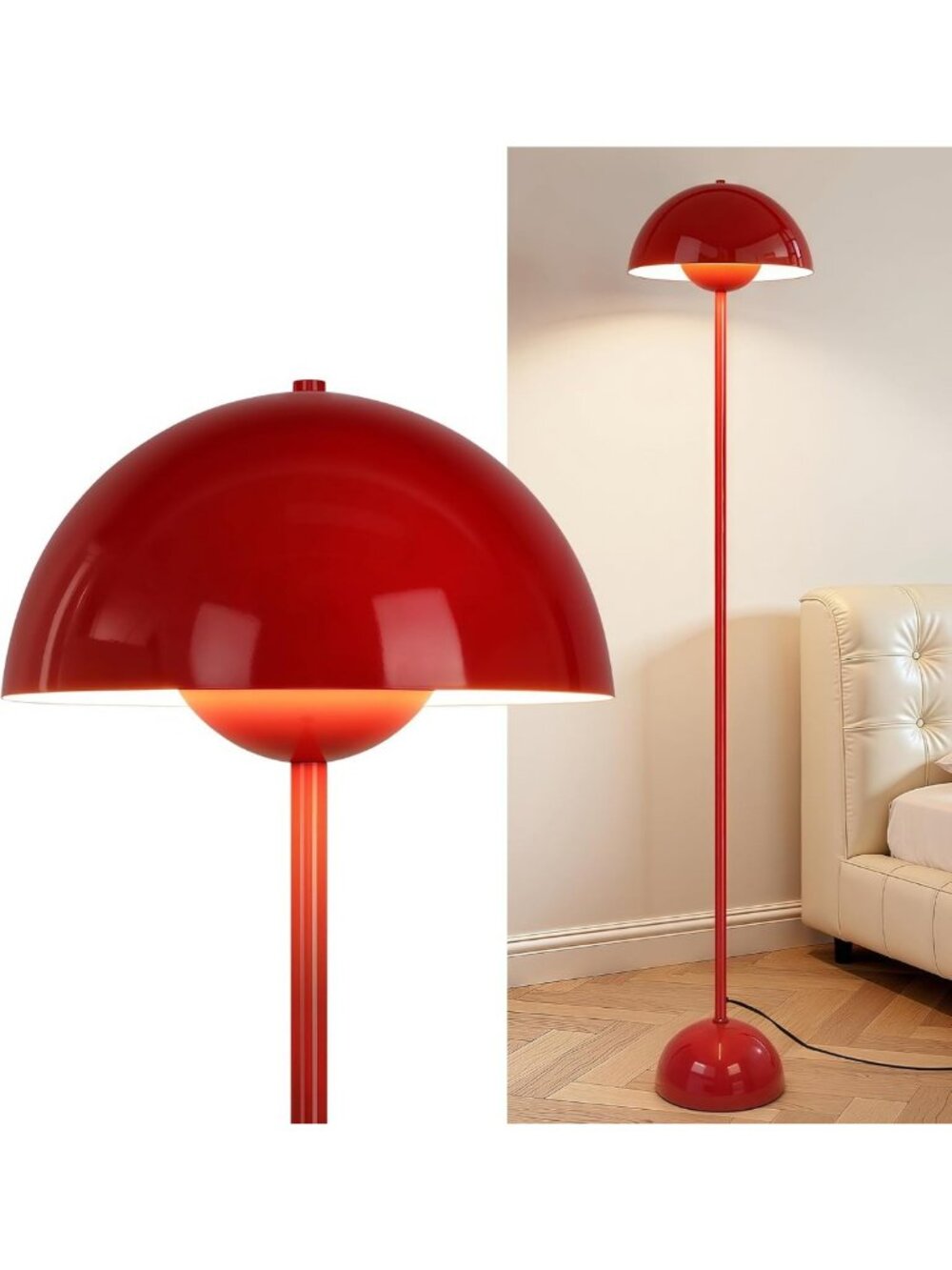 Stylish 66'' Red Industrial Floor Lamp for Living Room, Bedroom & Office Decor
